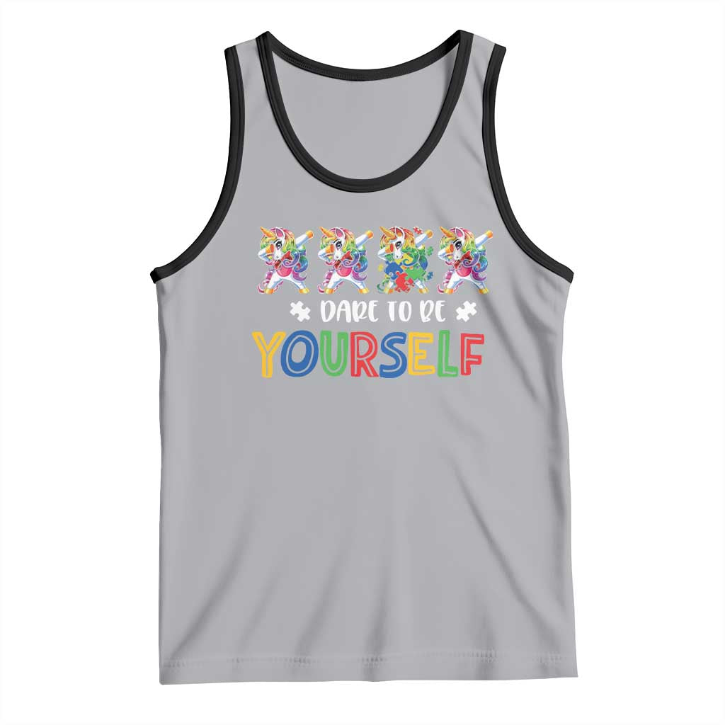 Funny Autism Awareness Dare To Be Yourself Tank Top Dabbing Unicorn TS11 Athletic Heather Black Print Your Wear