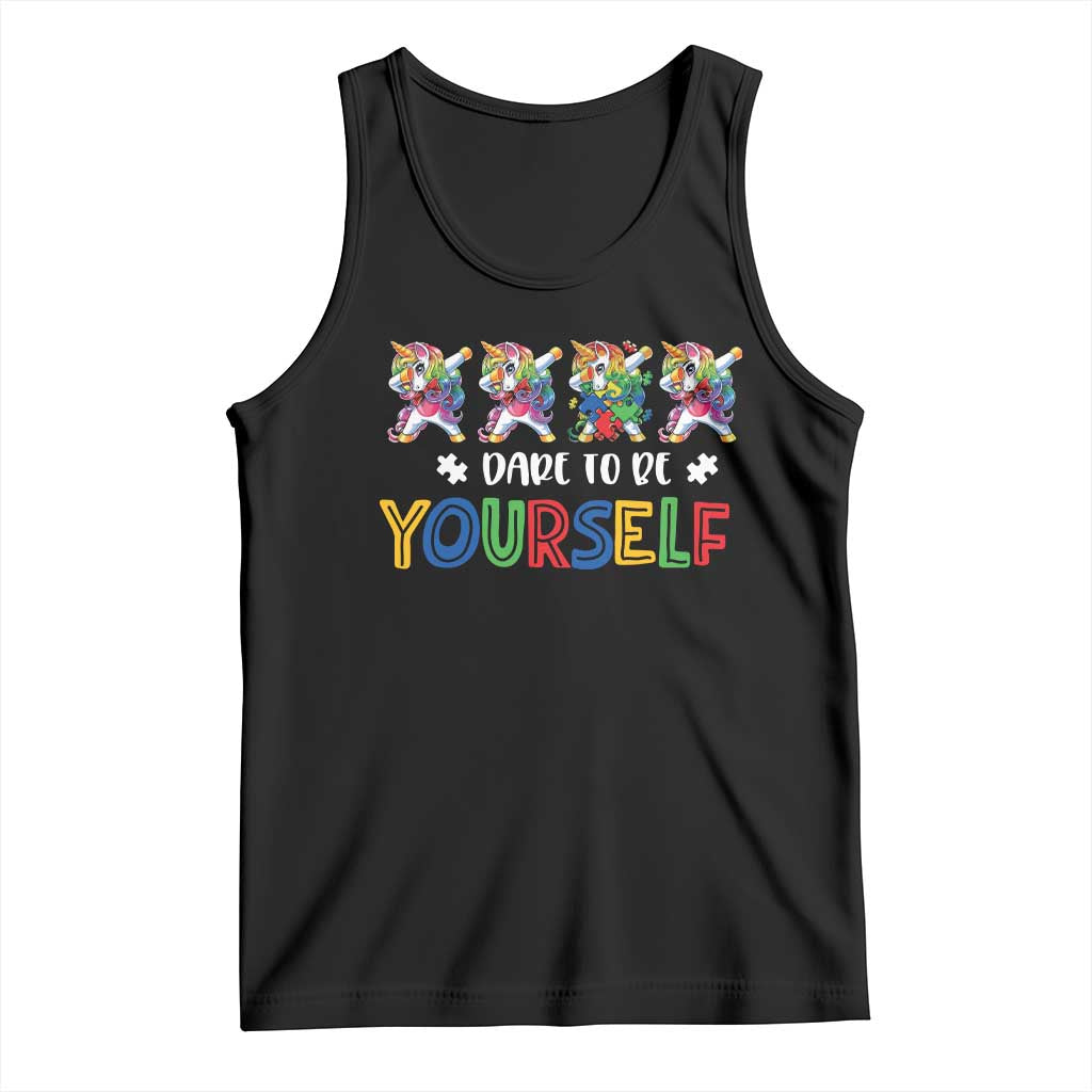 Funny Autism Awareness Dare To Be Yourself Tank Top Dabbing Unicorn TS11 Black Print Your Wear