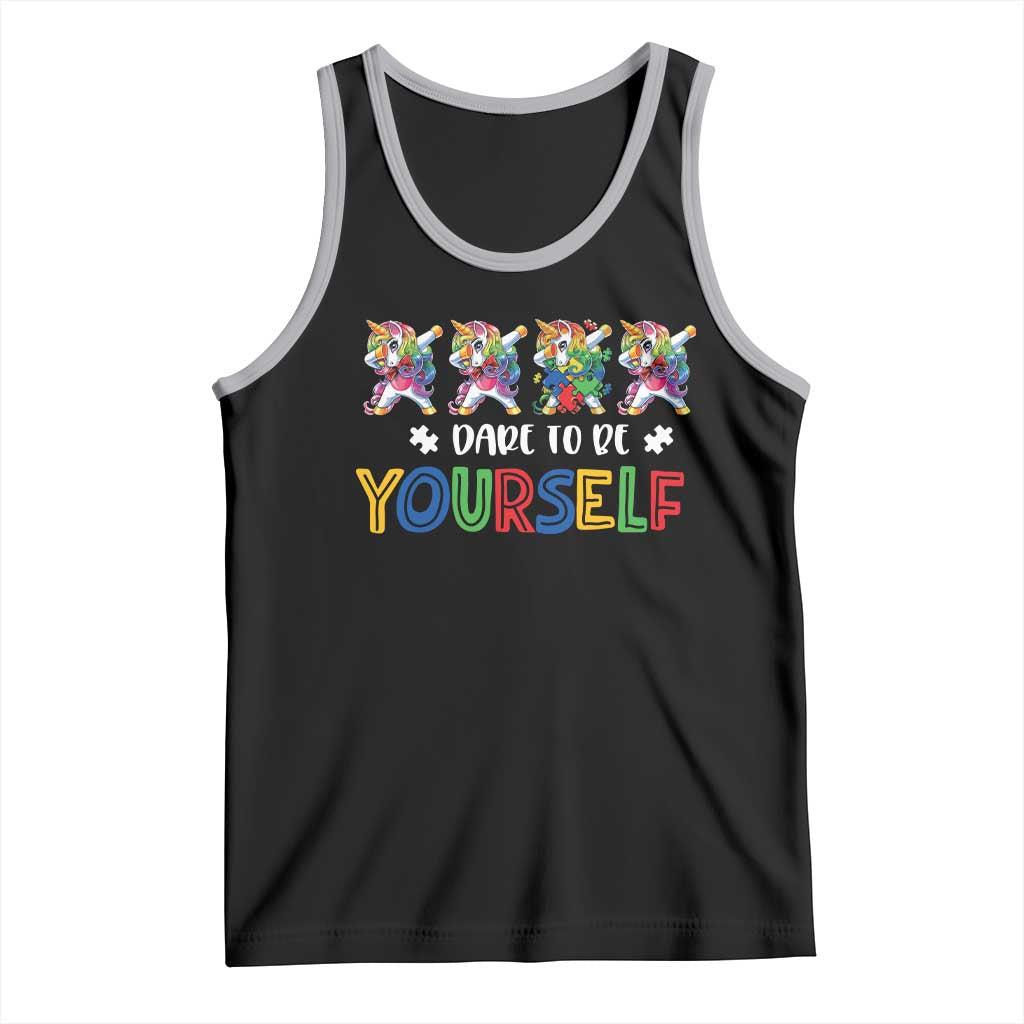 Funny Autism Awareness Dare To Be Yourself Tank Top Dabbing Unicorn TS11 Black Athletic Heather Print Your Wear