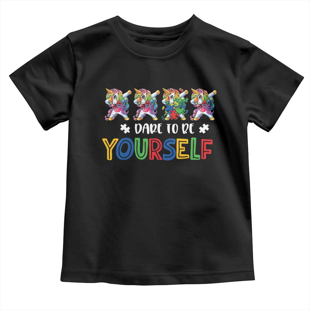 Funny Autism Awareness Dare To Be Yourself Toddler T Shirt Dabbing Unicorn TS11 Black Print Your Wear