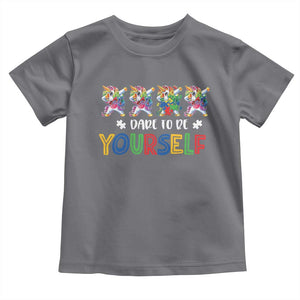 Funny Autism Awareness Dare To Be Yourself Toddler T Shirt Dabbing Unicorn TS11 Charcoal Print Your Wear