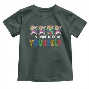 Funny Autism Awareness Dare To Be Yourself Toddler T Shirt Dabbing Unicorn TS11 Dark Forest Green Print Your Wear