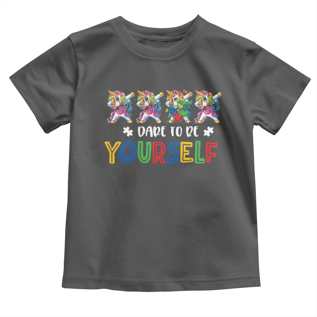 Funny Autism Awareness Dare To Be Yourself Toddler T Shirt Dabbing Unicorn TS11 Dark Heather Print Your Wear