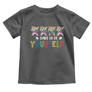 Funny Autism Awareness Dare To Be Yourself Toddler T Shirt Dabbing Unicorn TS11 Dark Heather Print Your Wear