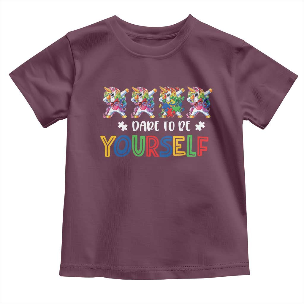 Funny Autism Awareness Dare To Be Yourself Toddler T Shirt Dabbing Unicorn TS11 Maroon Print Your Wear