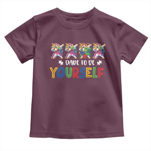 Funny Autism Awareness Dare To Be Yourself Toddler T Shirt Dabbing Unicorn TS11 Maroon Print Your Wear