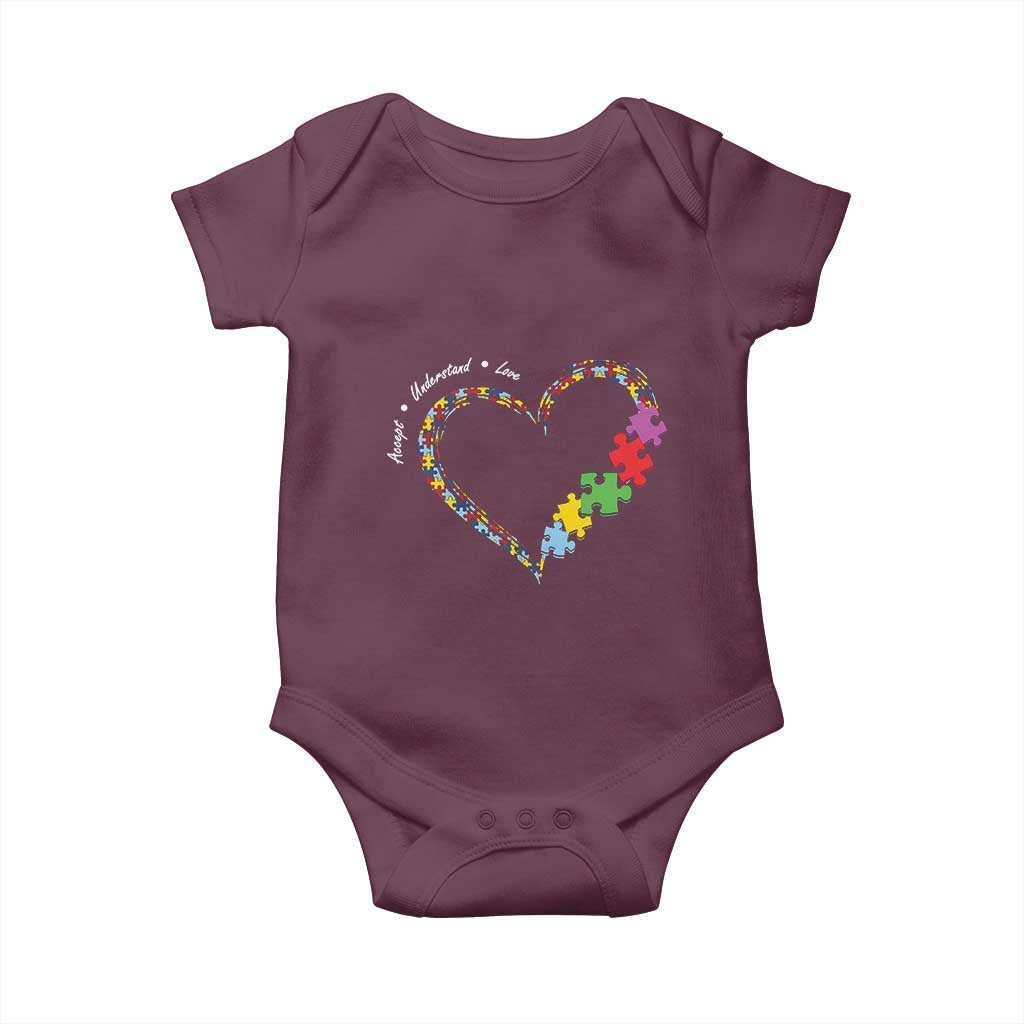 Autism Awareness Accept Understand Love Baby Onesie Love Heart Puzzle Pieces TS11 Maroon Print Your Wear