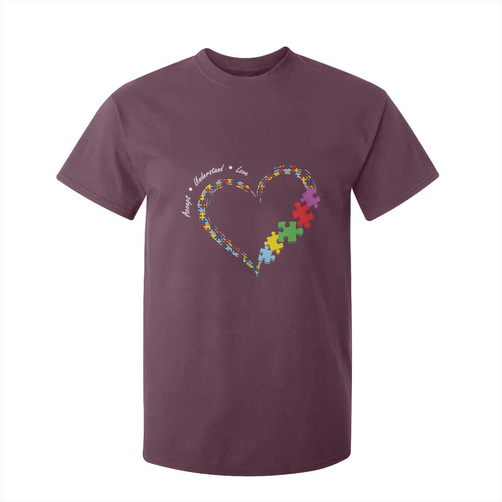 Autism Awareness Accept Understand Love T Shirt For Kid Love Heart Puzzle Pieces TS11 Maroon Print Your Wear