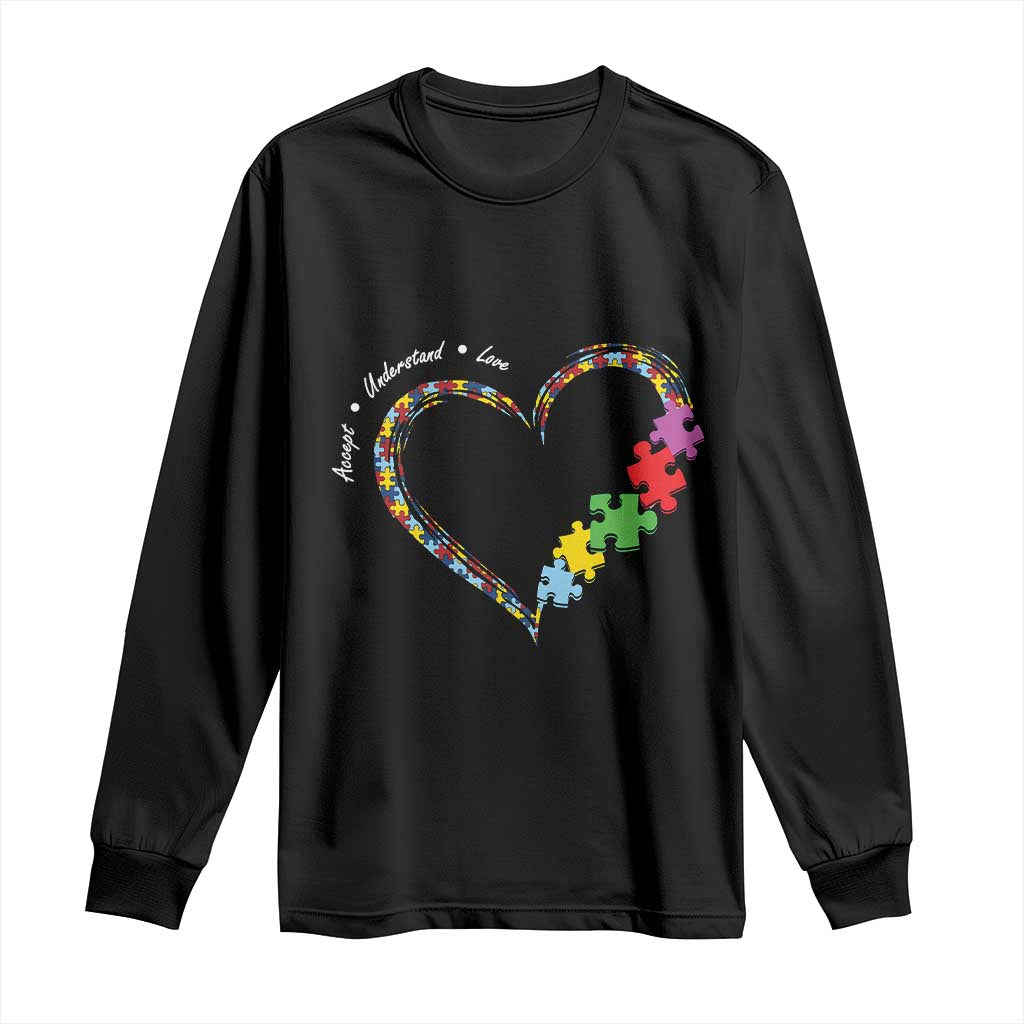 Autism Awareness Accept Understand Love Long Sleeve Shirt Love Heart Puzzle Pieces TS11 Black Print Your Wear