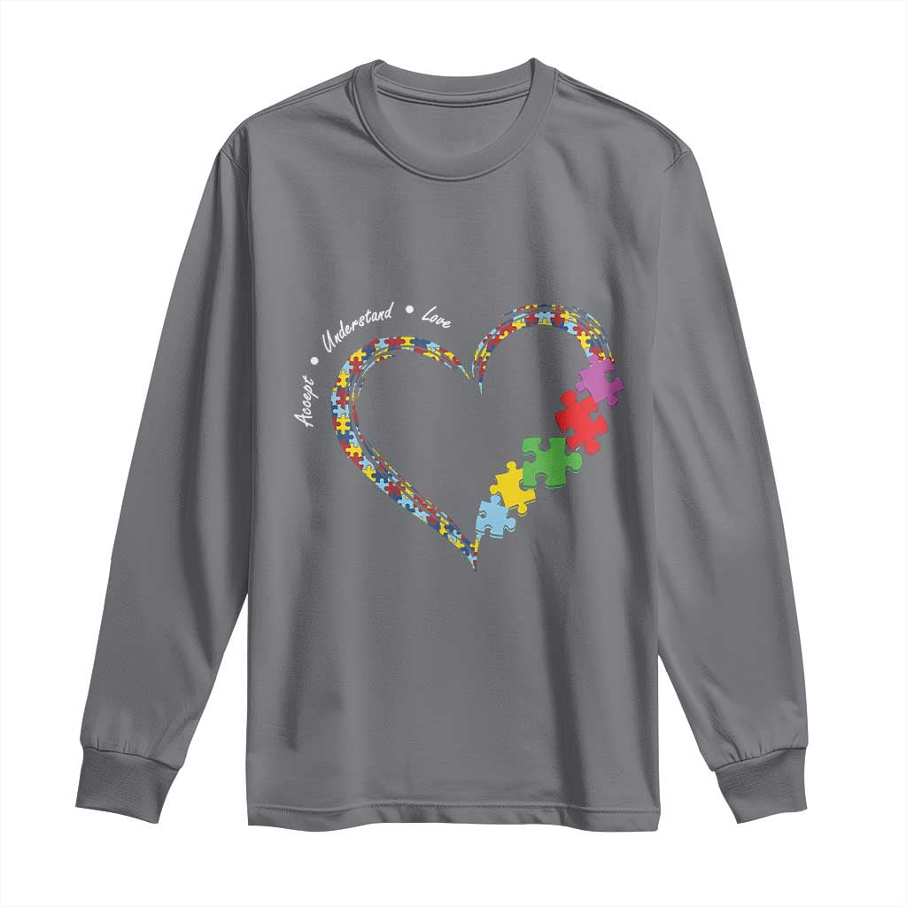 Autism Awareness Accept Understand Love Long Sleeve Shirt Love Heart Puzzle Pieces TS11 Charcoal Print Your Wear