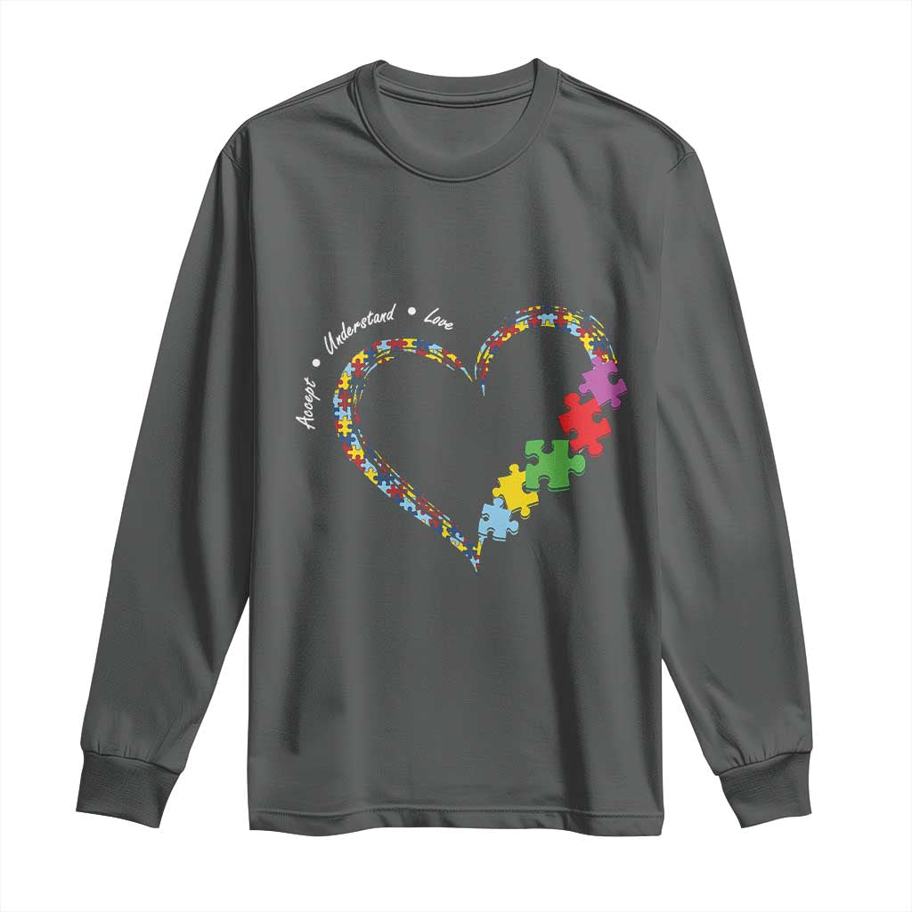Autism Awareness Accept Understand Love Long Sleeve Shirt Love Heart Puzzle Pieces TS11 Dark Heather Print Your Wear