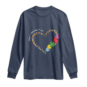 Autism Awareness Accept Understand Love Long Sleeve Shirt Love Heart Puzzle Pieces TS11 Navy Print Your Wear