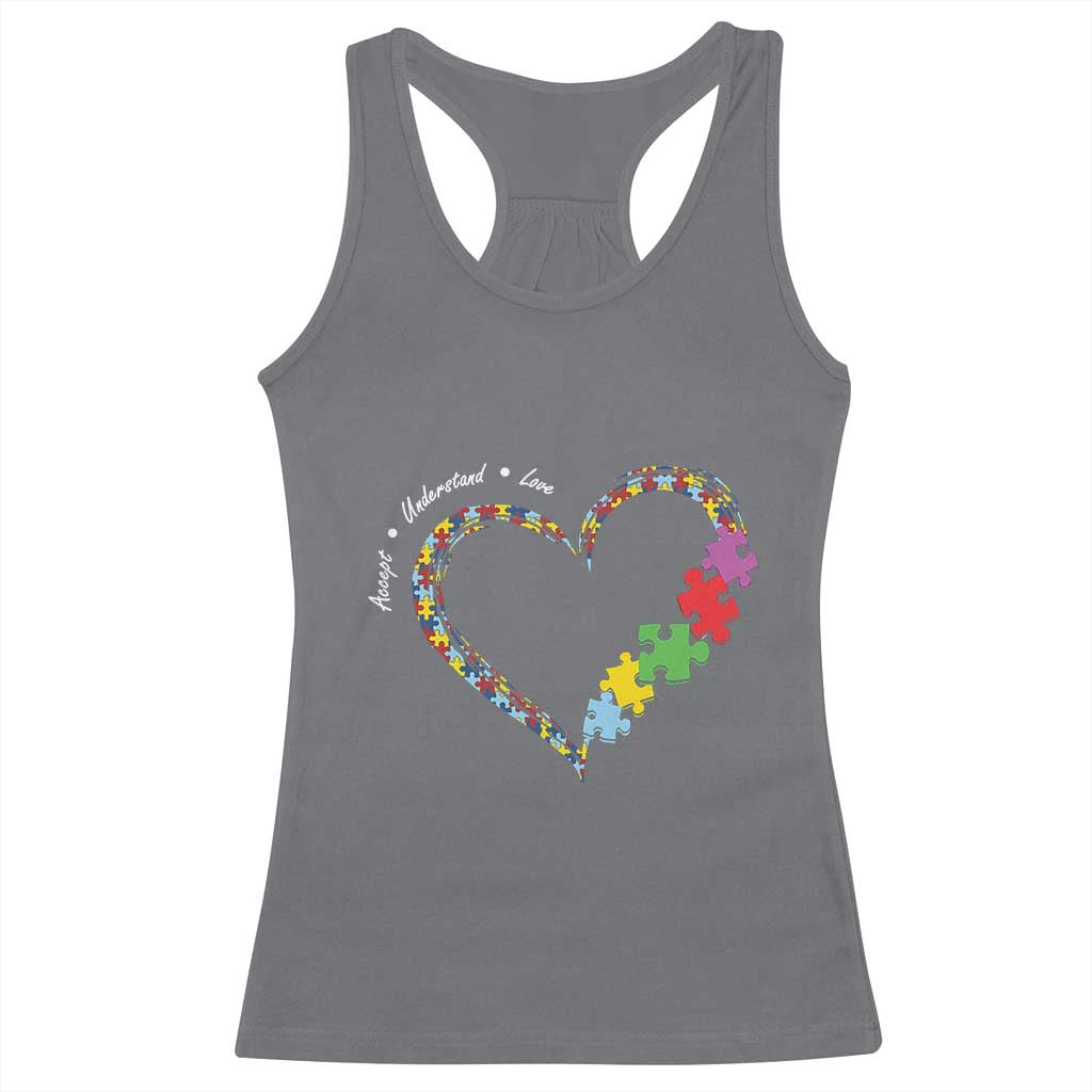 Autism Awareness Accept Understand Love Racerback Tank Top Love Heart Puzzle Pieces TS11 Charcoal Print Your Wear