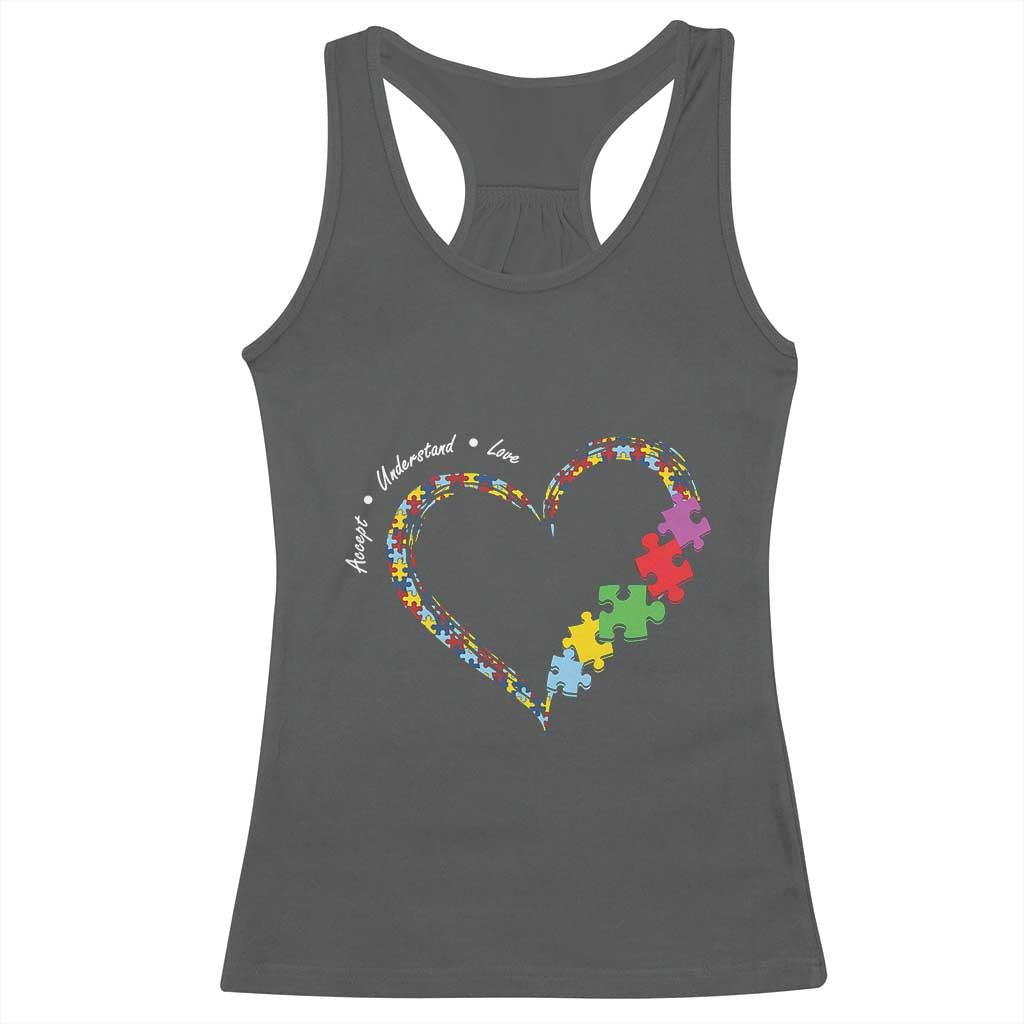Autism Awareness Accept Understand Love Racerback Tank Top Love Heart Puzzle Pieces TS11 Dark Heather Print Your Wear