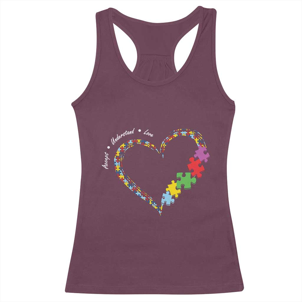 Autism Awareness Accept Understand Love Racerback Tank Top Love Heart Puzzle Pieces TS11 Maroon Print Your Wear