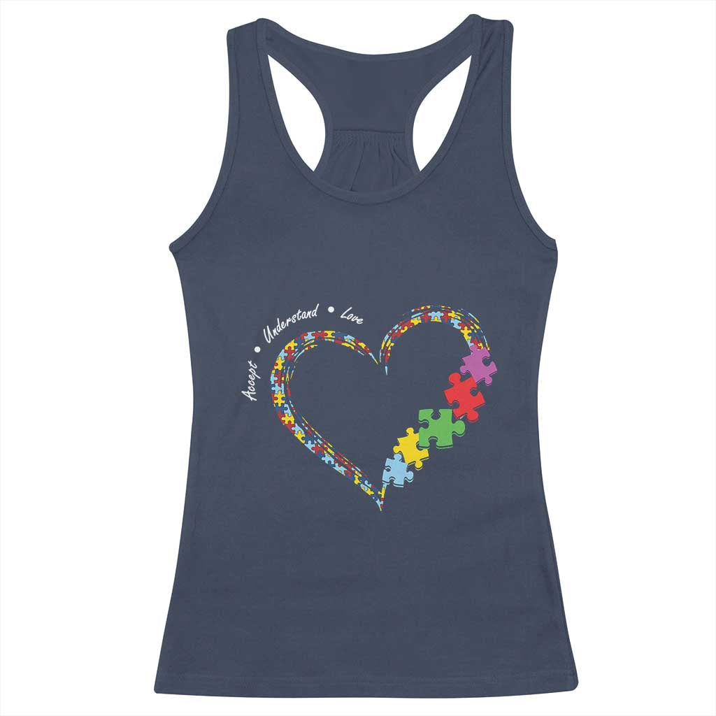 Autism Awareness Accept Understand Love Racerback Tank Top Love Heart Puzzle Pieces TS11 Navy Print Your Wear