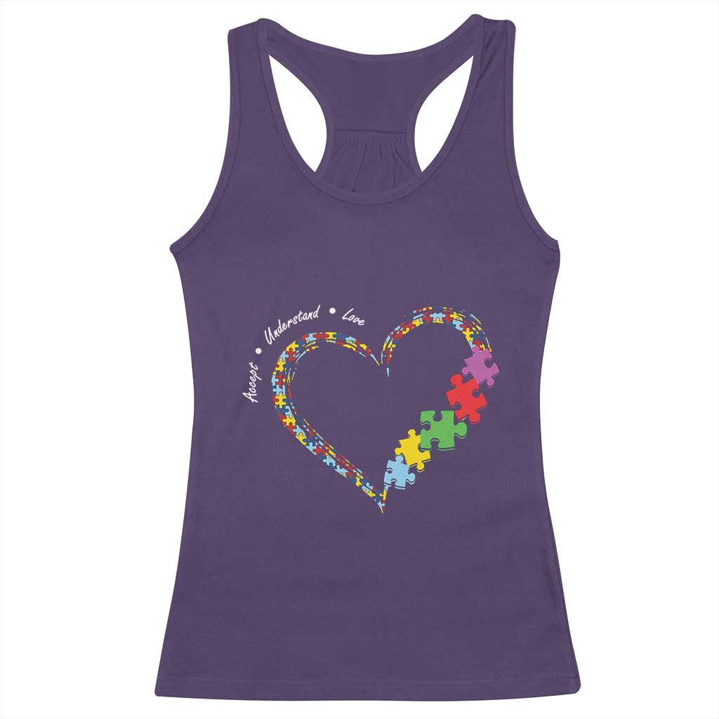 Autism Awareness Accept Understand Love Racerback Tank Top Love Heart Puzzle Pieces TS11 Purple Print Your Wear