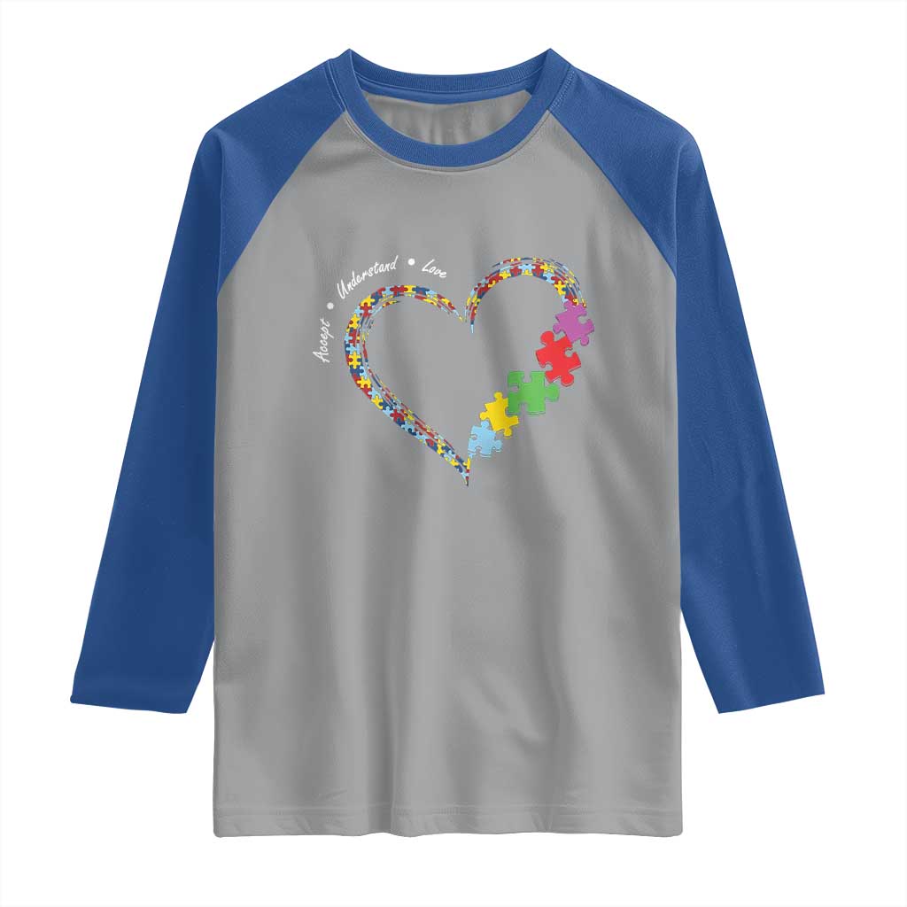 Autism Awareness Accept Understand Love Raglan Shirt Love Heart Puzzle Pieces TS11 Sport Gray Royal Print Your Wear