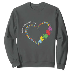 Autism Awareness Accept Understand Love Sweatshirt Love Heart Puzzle Pieces TS11 Dark Heather Print Your Wear