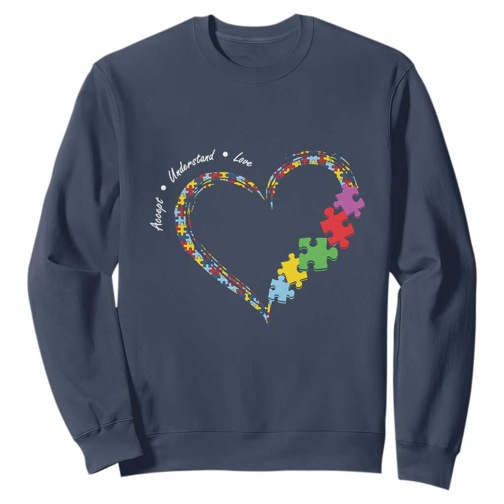 Autism Awareness Accept Understand Love Sweatshirt Love Heart Puzzle Pieces TS11 Navy Print Your Wear