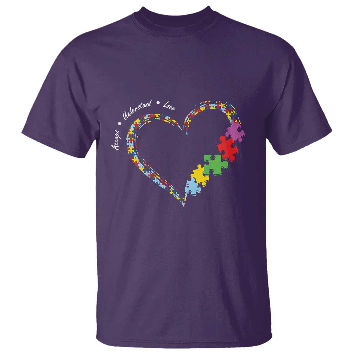 Autism Awareness Accept Understand Love T Shirt Love Heart Puzzle Pieces TS11 Purple Print Your Wear