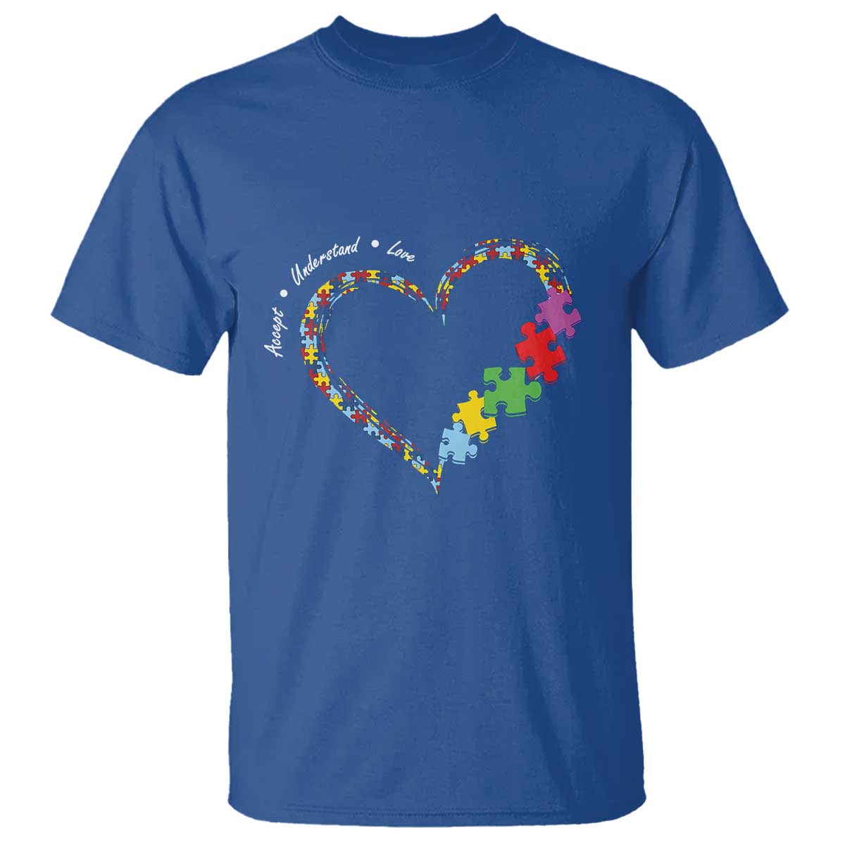 Autism Awareness Accept Understand Love T Shirt Love Heart Puzzle Pieces TS11 Royal Blue Print Your Wear