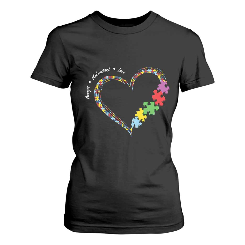 Autism Awareness Accept Understand Love T Shirt For Women Love Heart Puzzle Pieces TS11 Black Print Your Wear