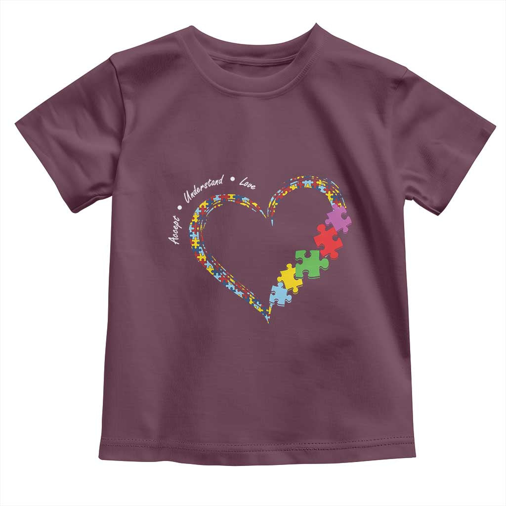 Autism Awareness Accept Understand Love Toddler T Shirt Love Heart Puzzle Pieces TS11 Maroon Print Your Wear
