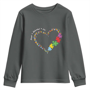 Autism Awareness Accept Understand Love Youth Sweatshirt Love Heart Puzzle Pieces TS11 Dark Heather Print Your Wear