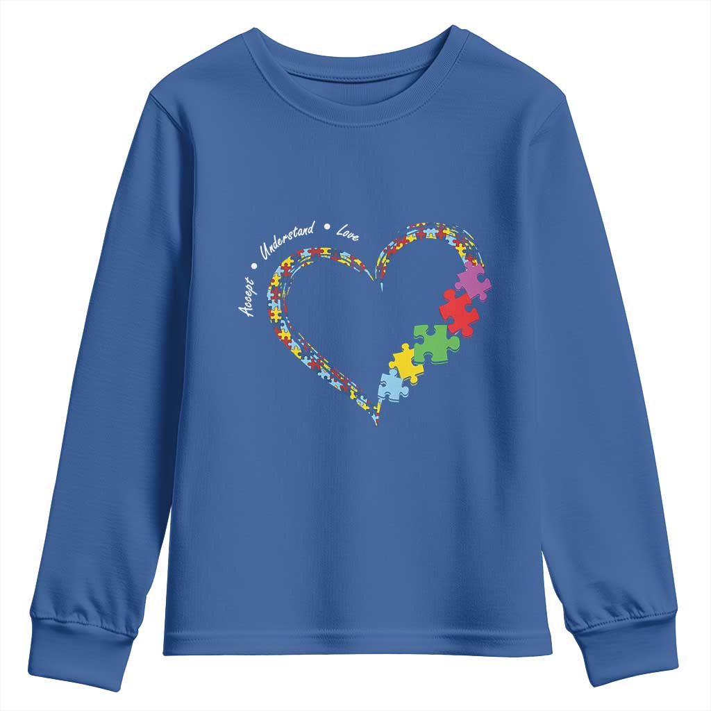 Autism Awareness Accept Understand Love Youth Sweatshirt Love Heart Puzzle Pieces TS11 Royal Blue Print Your Wear