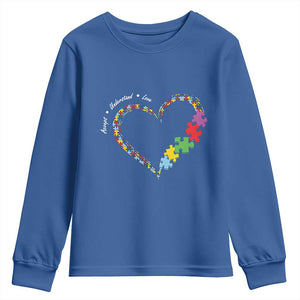 Autism Awareness Accept Understand Love Youth Sweatshirt Love Heart Puzzle Pieces TS11 Royal Blue Print Your Wear