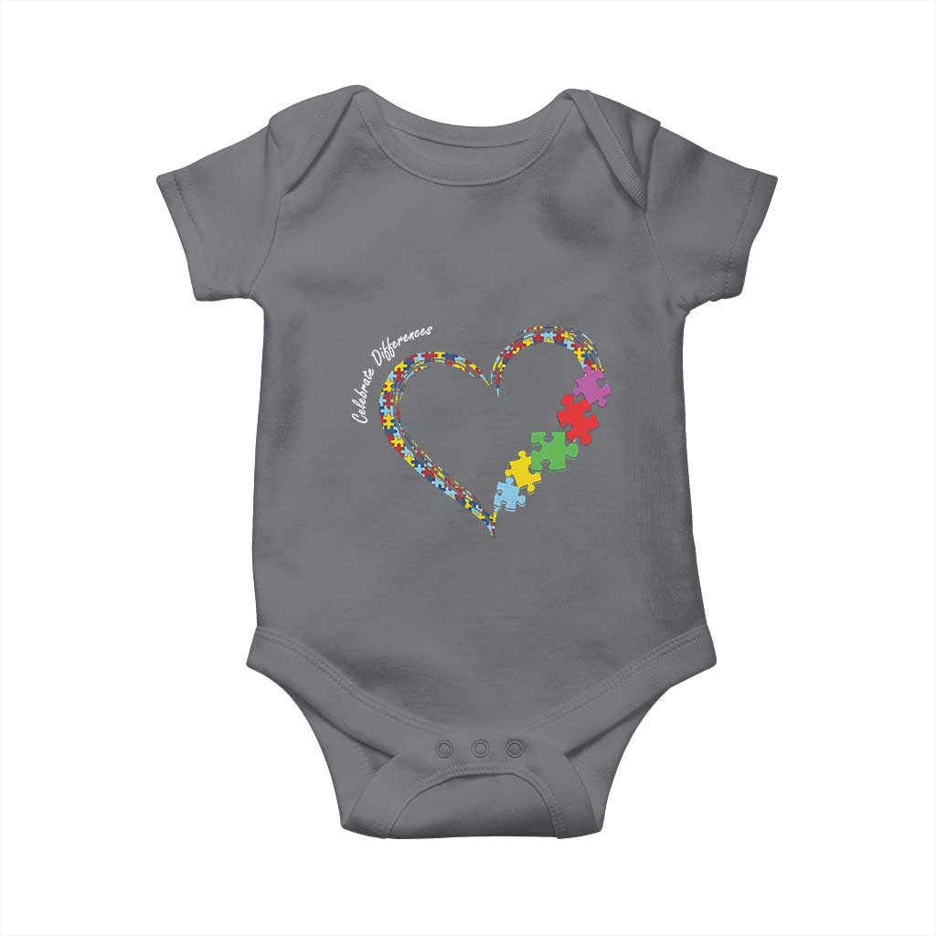 Autism Awareness Celebrate Differences Baby Onesie Love Heart Puzzle Pieces TS11 Charcoal Print Your Wear