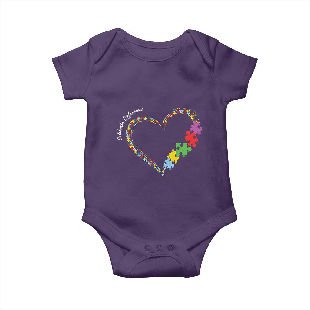 Autism Awareness Celebrate Differences Baby Onesie Love Heart Puzzle Pieces TS11 Purple Print Your Wear