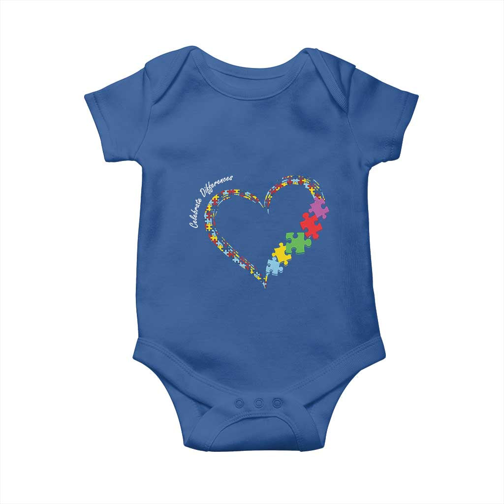 Autism Awareness Celebrate Differences Baby Onesie Love Heart Puzzle Pieces TS11 Royal Blue Print Your Wear
