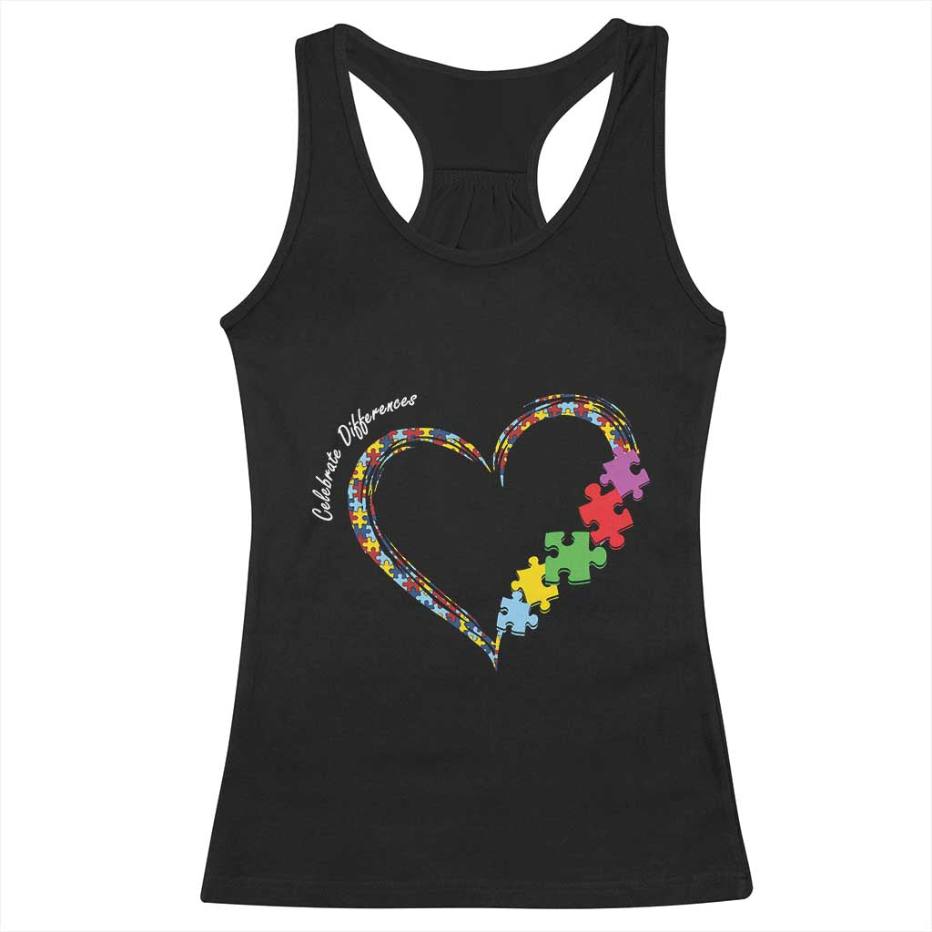 Autism Awareness Celebrate Differences Racerback Tank Top Love Heart Puzzle Pieces TS11 Black Print Your Wear
