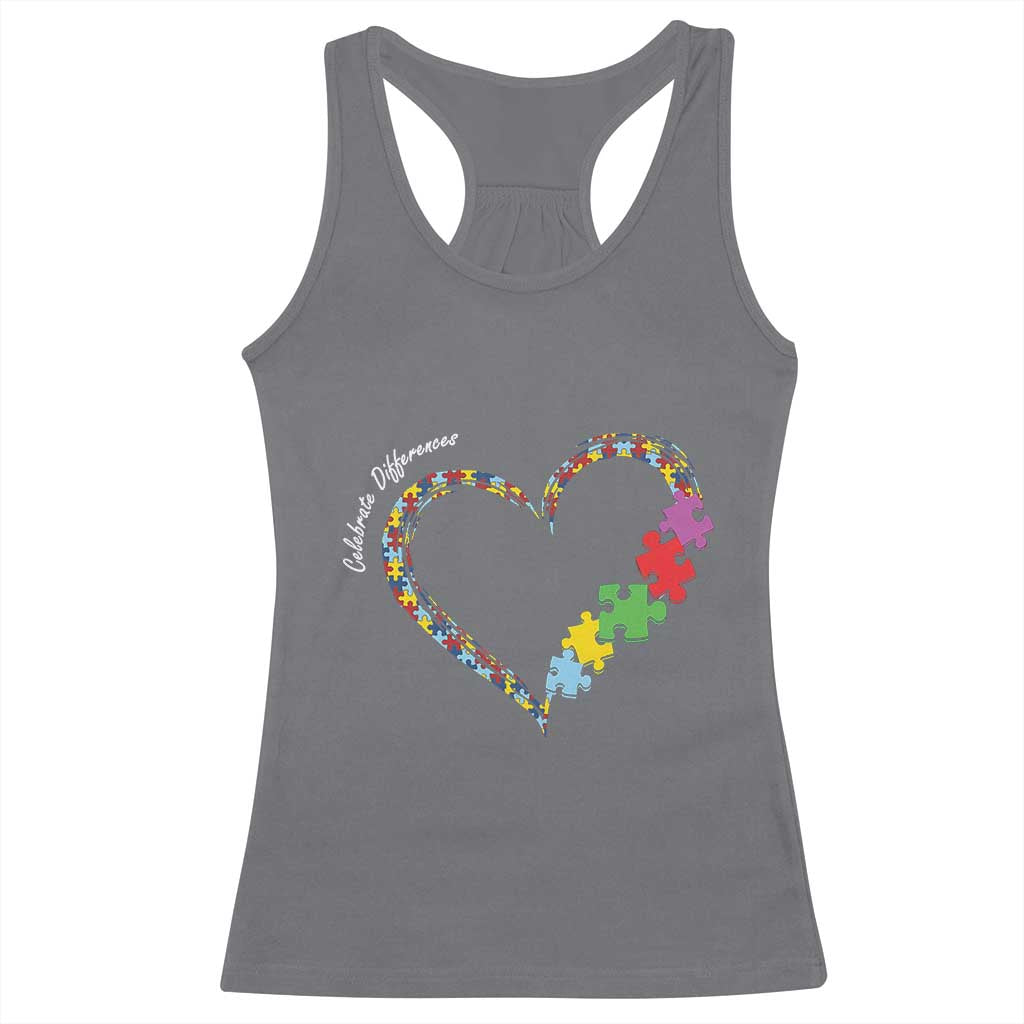 Autism Awareness Celebrate Differences Racerback Tank Top Love Heart Puzzle Pieces TS11 Charcoal Print Your Wear