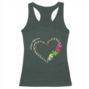Autism Awareness Celebrate Differences Racerback Tank Top Love Heart Puzzle Pieces TS11 Dark Forest Green Print Your Wear
