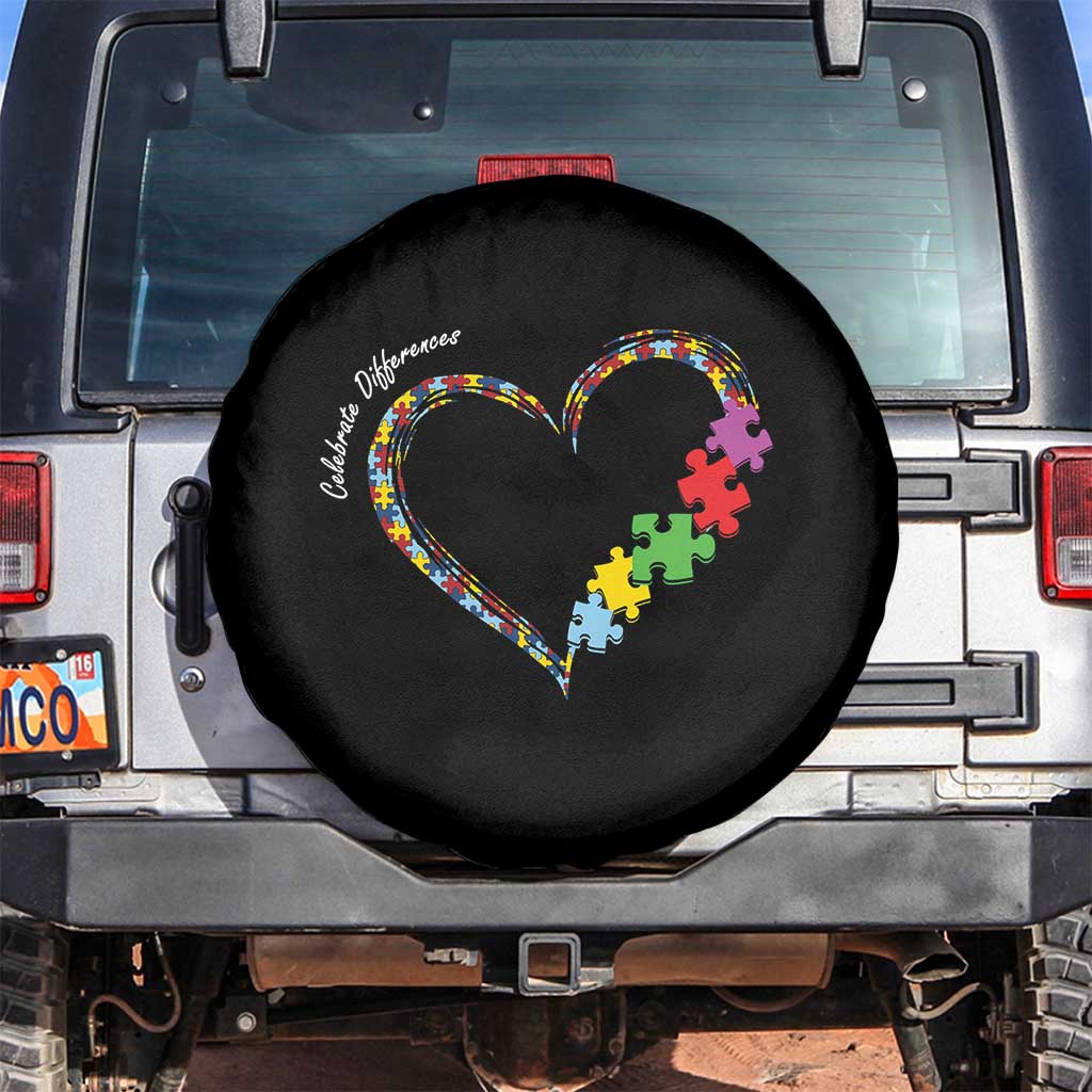 Autism Awareness Celebrate Differences Spare Tire Cover Love Heart Puzzle Pieces TS11 No hole Black Print Your Wear