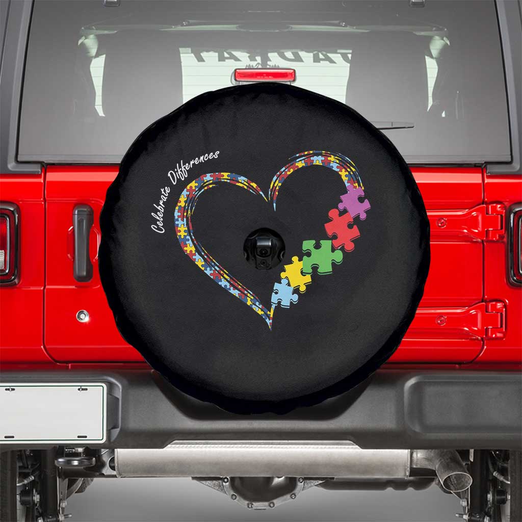 Autism Awareness Celebrate Differences Spare Tire Cover Love Heart Puzzle Pieces TS11 Black Print Your Wear