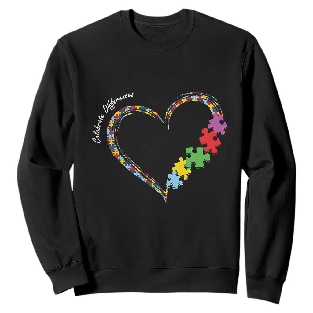 Autism Awareness Celebrate Differences Sweatshirt Love Heart Puzzle Pieces TS11 Black Print Your Wear