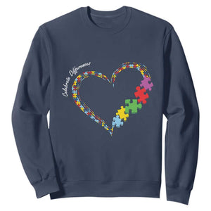Autism Awareness Celebrate Differences Sweatshirt Love Heart Puzzle Pieces TS11 Navy Print Your Wear