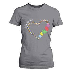 Autism Awareness Celebrate Differences T Shirt For Women Love Heart Puzzle Pieces TS11 Charcoal Print Your Wear