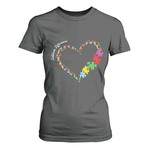 Autism Awareness Celebrate Differences T Shirt For Women Love Heart Puzzle Pieces TS11 Dark Heather Print Your Wear