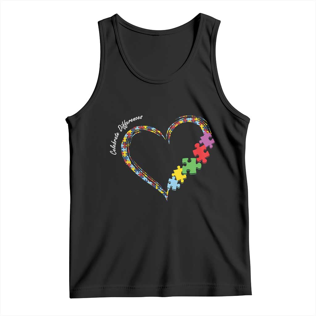 Autism Awareness Celebrate Differences Tank Top Love Heart Puzzle Pieces TS11 Black Print Your Wear
