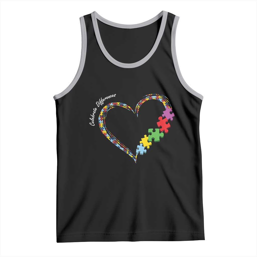 Autism Awareness Celebrate Differences Tank Top Love Heart Puzzle Pieces TS11 Black Athletic Heather Print Your Wear