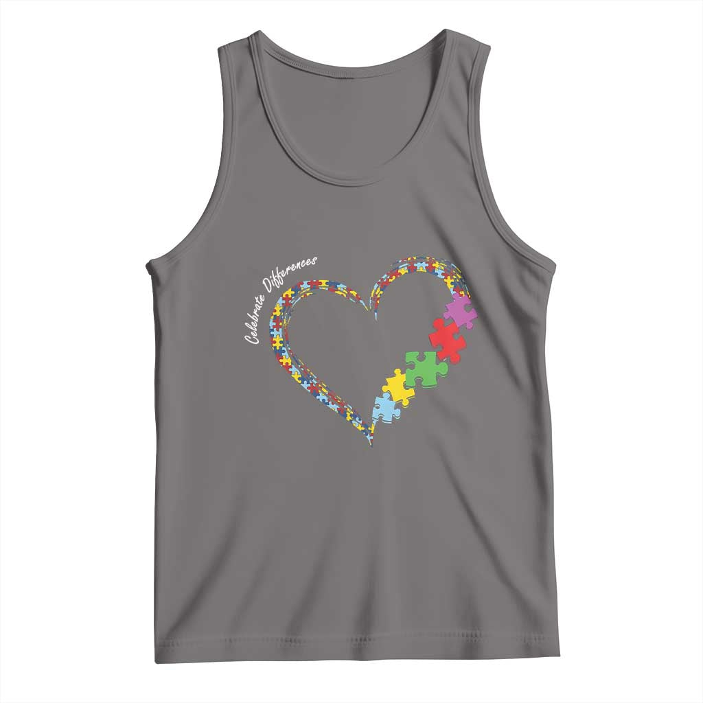 Autism Awareness Celebrate Differences Tank Top Love Heart Puzzle Pieces TS11 Deep Heather Print Your Wear
