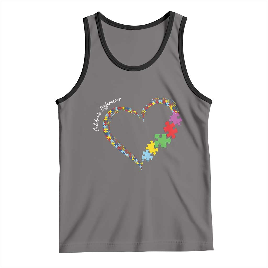 Autism Awareness Celebrate Differences Tank Top Love Heart Puzzle Pieces TS11 Deep Heather Black Print Your Wear