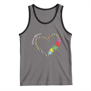 Autism Awareness Celebrate Differences Tank Top Love Heart Puzzle Pieces TS11 Deep Heather Black Print Your Wear