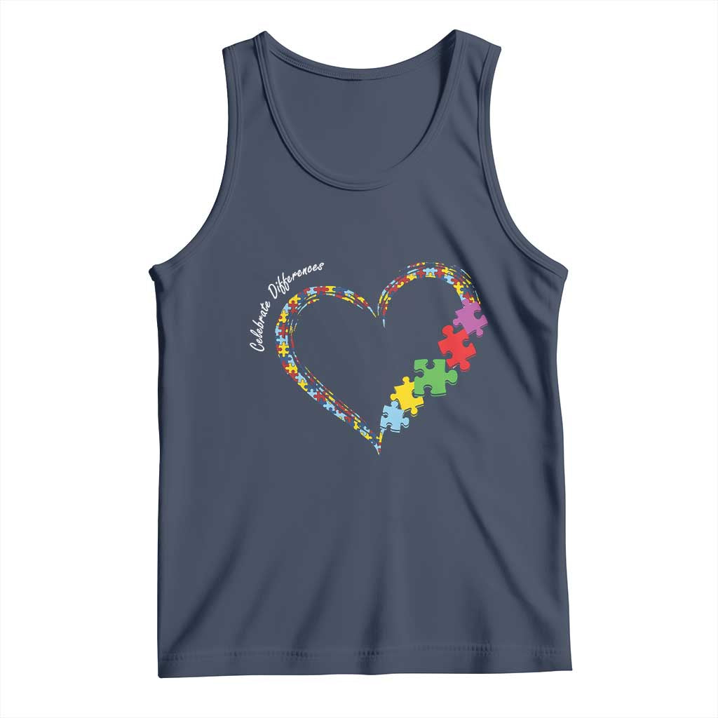 Autism Awareness Celebrate Differences Tank Top Love Heart Puzzle Pieces TS11 Navy Print Your Wear