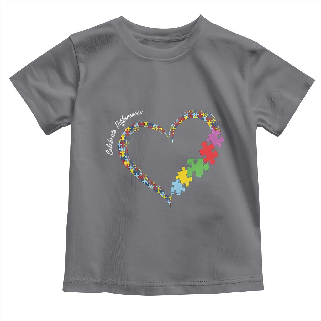 Autism Awareness Celebrate Differences Toddler T Shirt Love Heart Puzzle Pieces TS11 Charcoal Print Your Wear